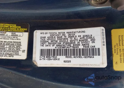 2004 Toyota Camry Solara Se from USA, damaged, VIN 4T1CE38P14U776245